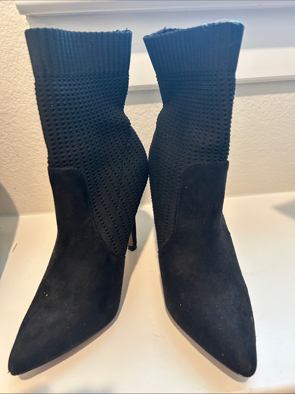 Catherine Malandrino Black Knit-Sock Pointed Toe Ankle Booties
